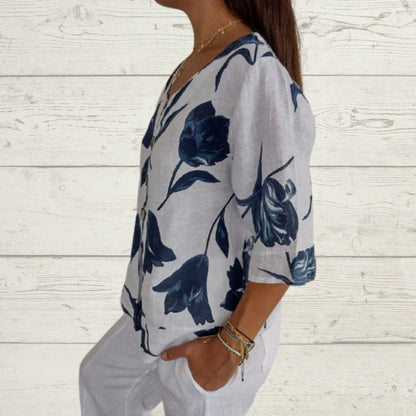 Chic V-Neck Floral Shirt | Ideal for Summer Casual Wear