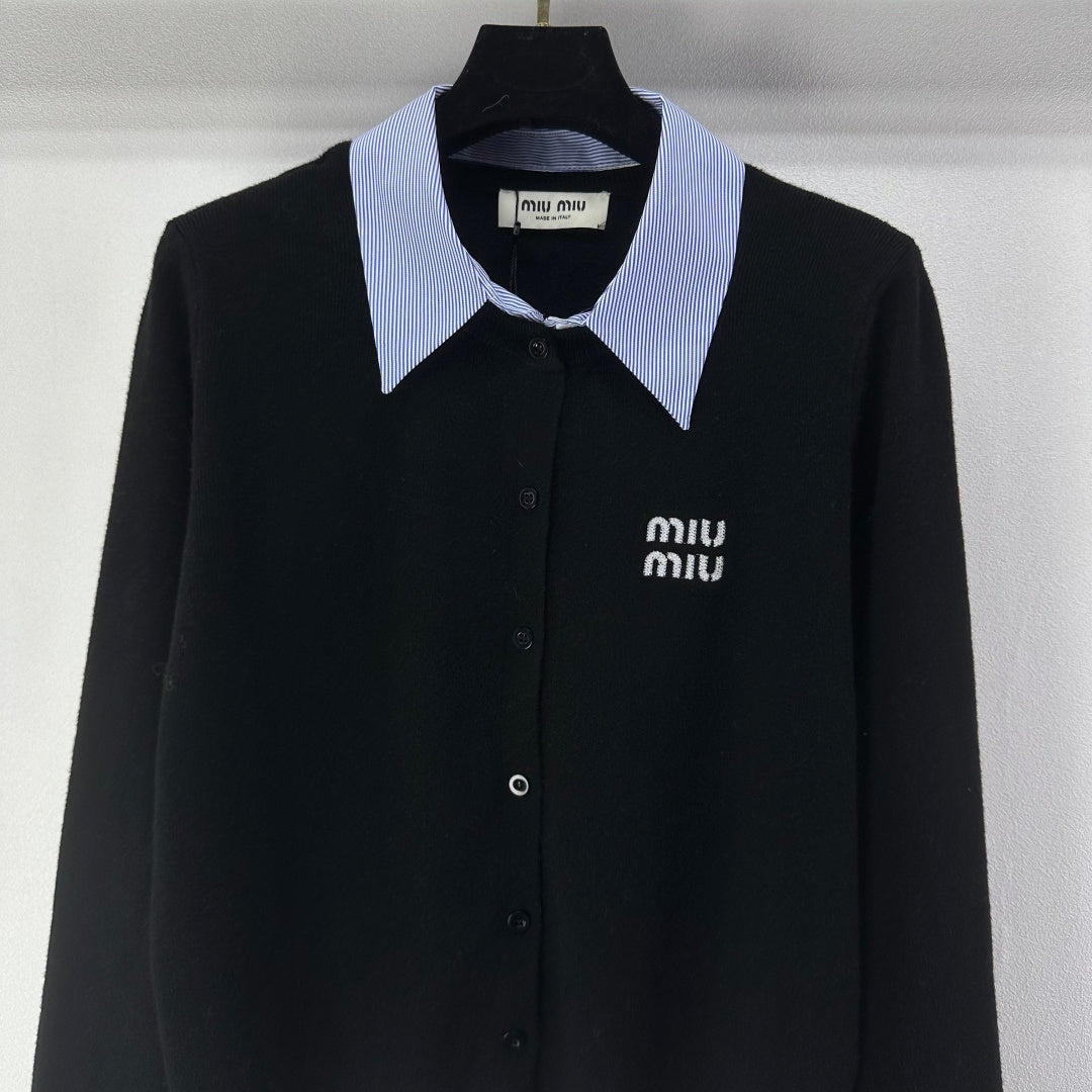 Miumiu 2026 Knit Long-Sleeve Cardigan Black Wool Acrylic Nylon 349049