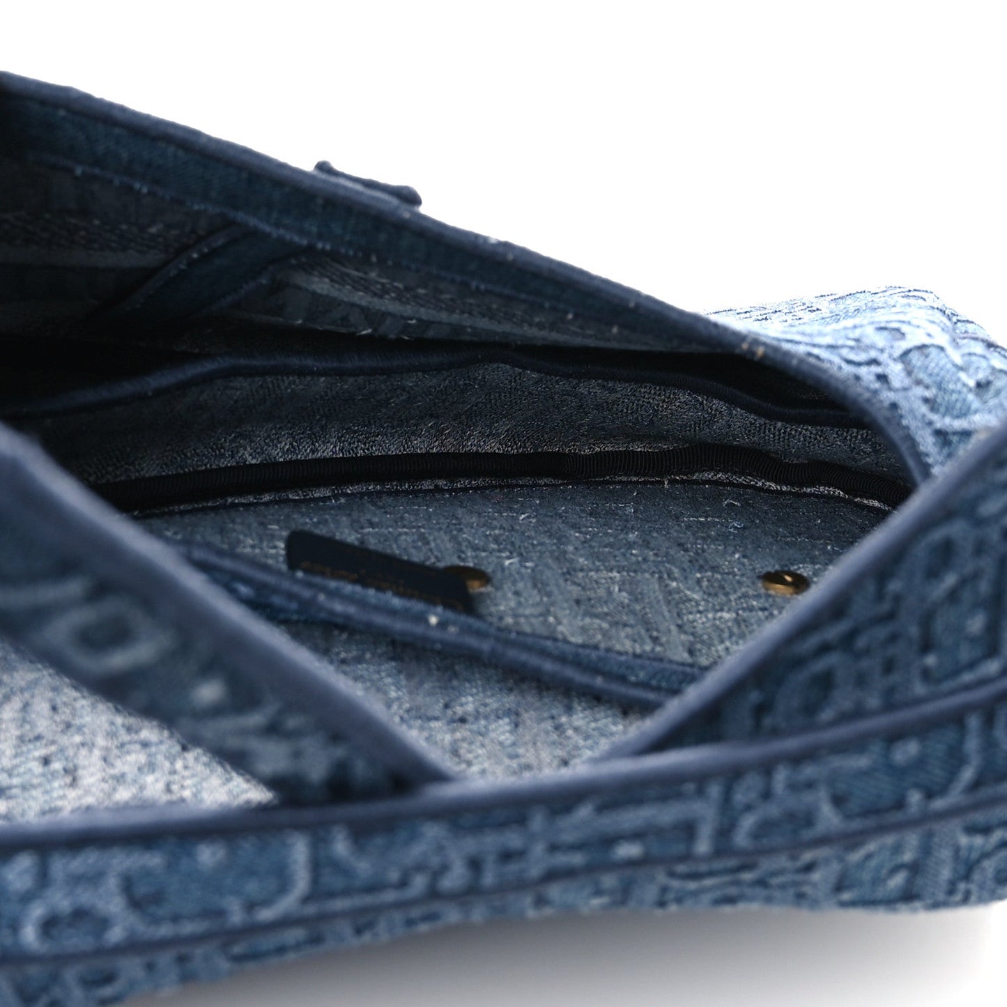 Oblique Embroidered Saddle Bag Denim Blue