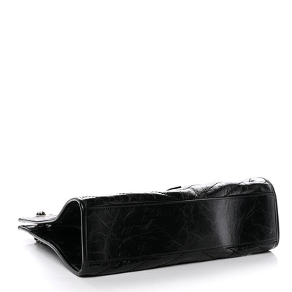 Crinkled Calfskin Matelasse Monogram Medium Niki Shopper Tote Black