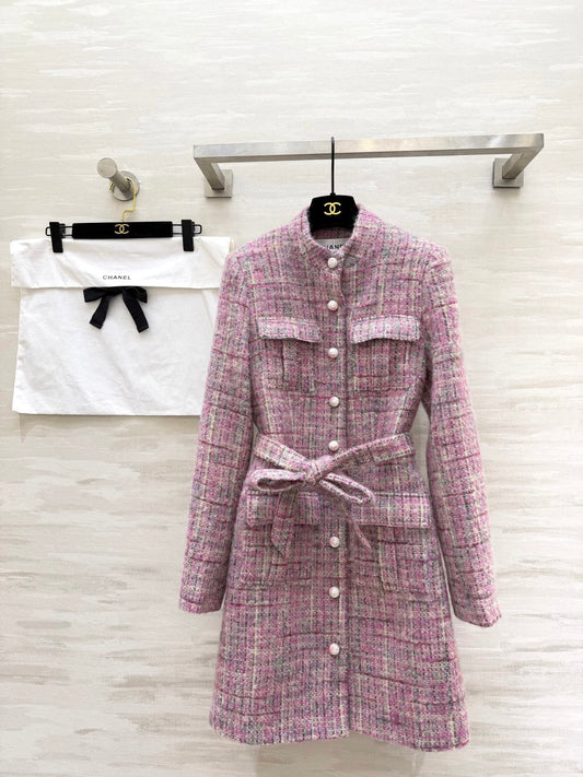 CC Woven Tweed Long-Sleeved Dress Pink Tweed 343192