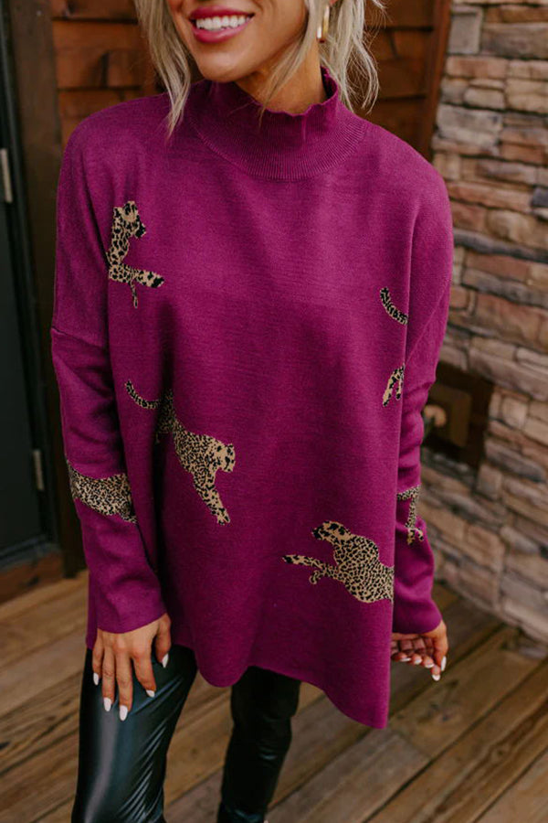 SUDADERA RELAJADA CON ABERTURA DE LEOPARDO, ACOGEDORA Y AMABLE