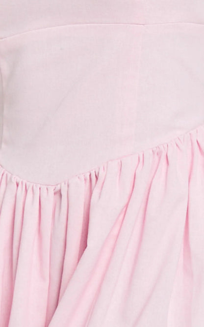 Morris Midi Dress - Linen Scoop Neck Gathered Dress in Pink