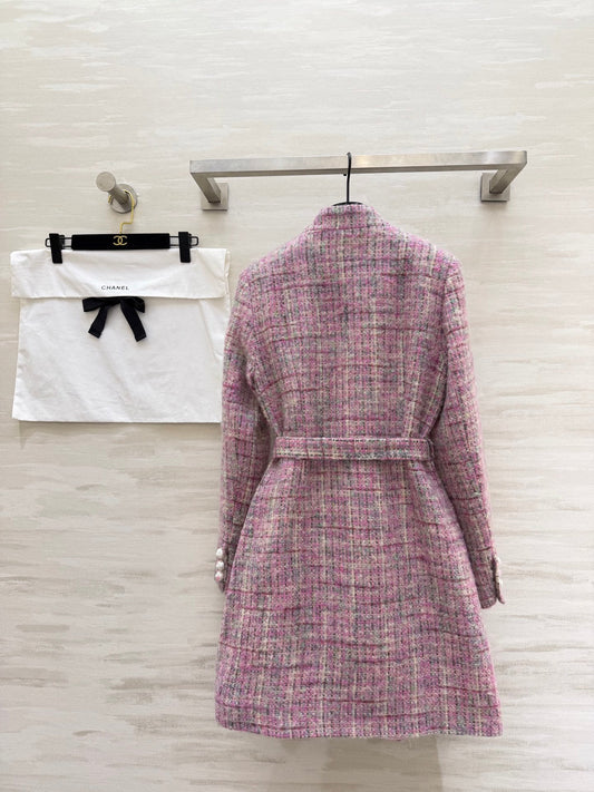 CC Woven Tweed Long-Sleeved Dress Pink Tweed 343192