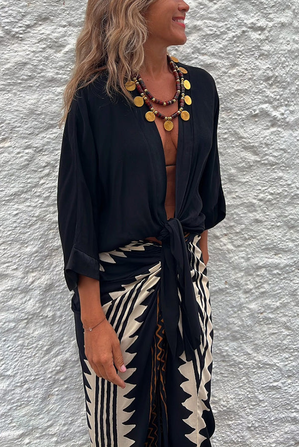 Blusa relajada de satén con lazo delantero Summer Mood