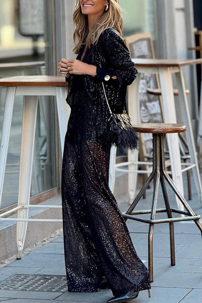 Elegante blazer de manga larga con lentejuelas 