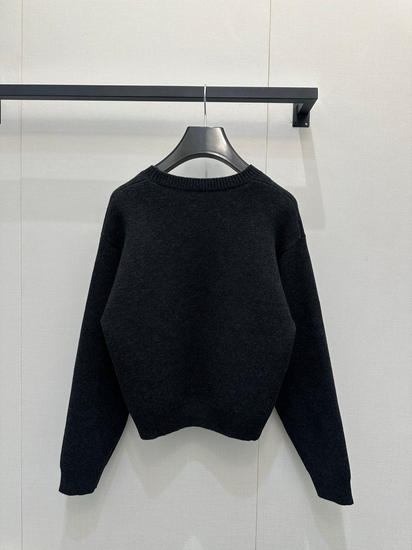 Celin Embroidered Crew Neck Sweater Black Wool 346096
