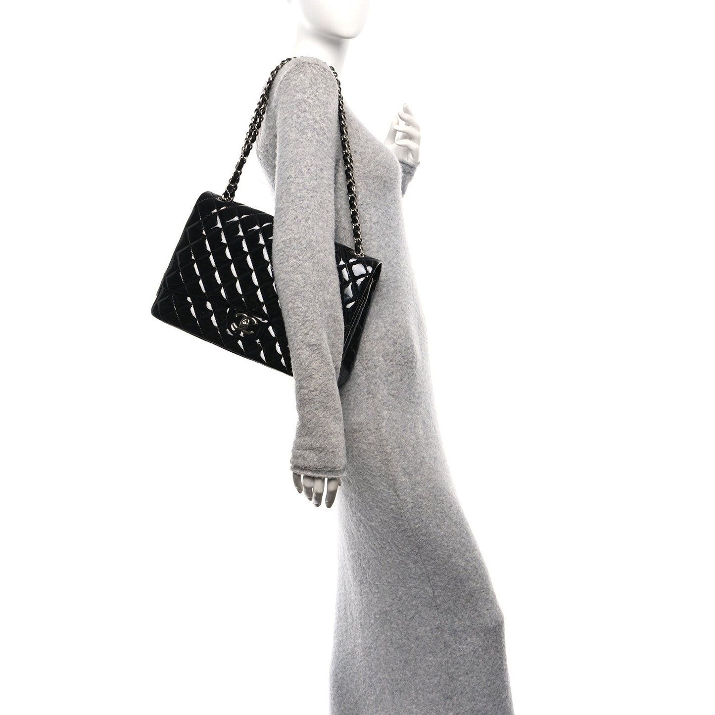 Patent Quilted Maxi Double Flap Black