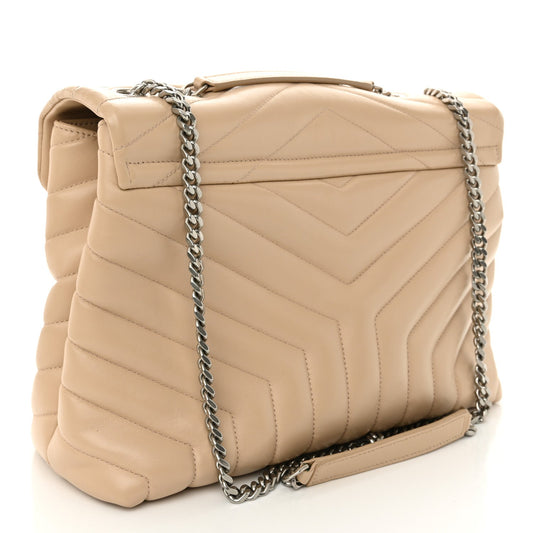 Calfskin Y Quilted Monogram Medium Loulou Chain Satchel Nude Powder