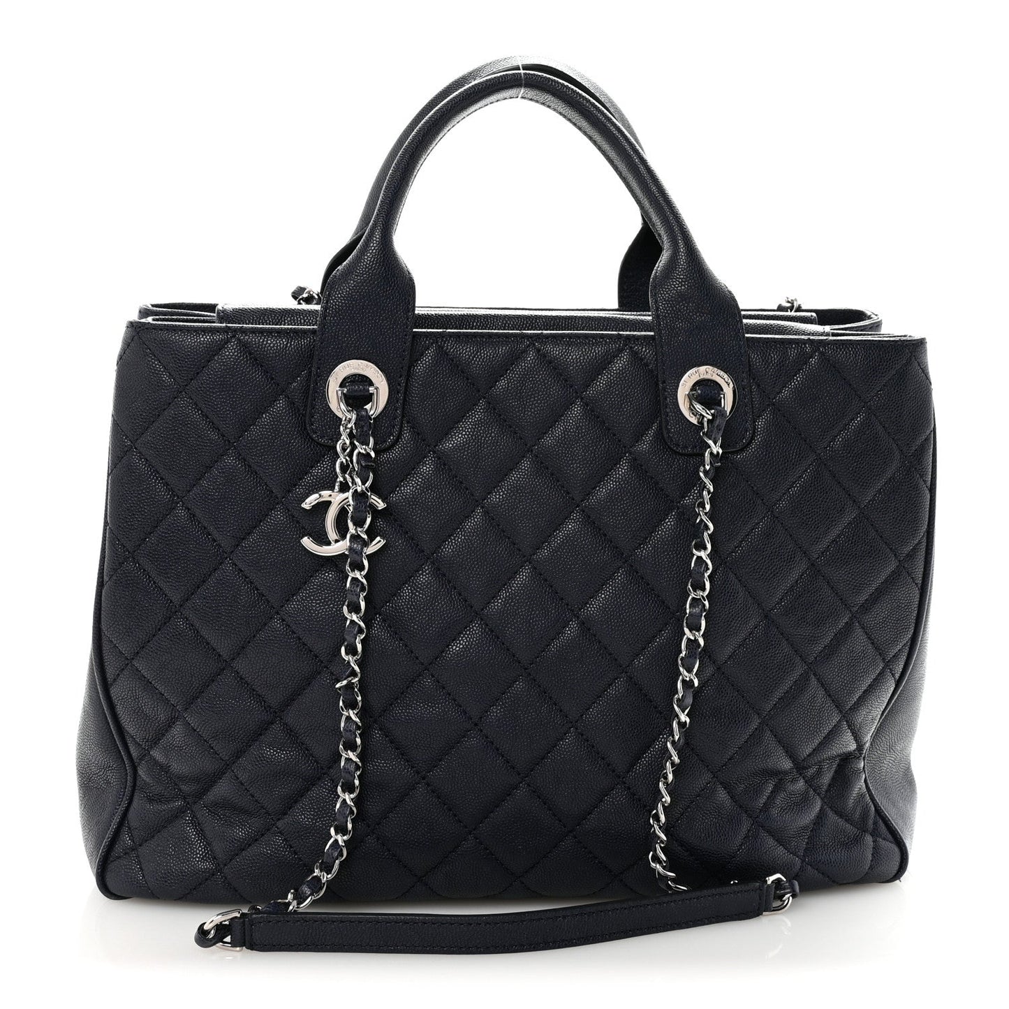 Caviar Quilted Large Urban Companion Top Handle Shopping Tote Navy