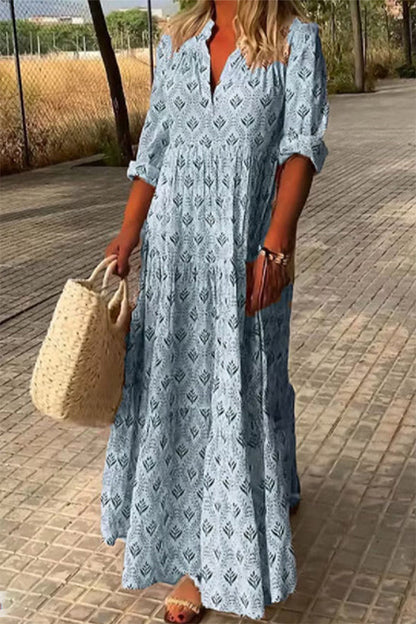 Vestidos plisados informales con cuello mandarín y estampado de patchwork universitario