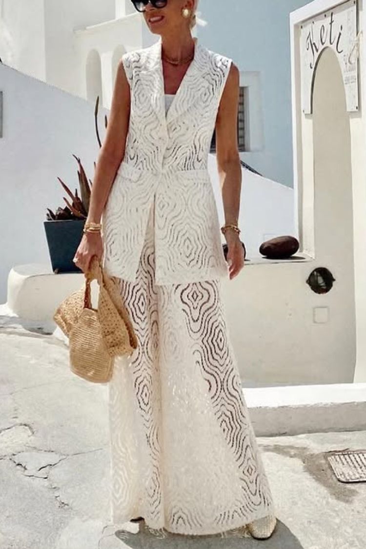 Pantalones anchos con cintura elástica y encaje único Santorini Dream