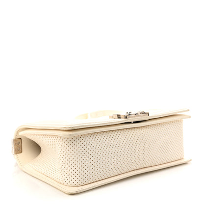 Lambskin Perforated Medium Boy Flap White