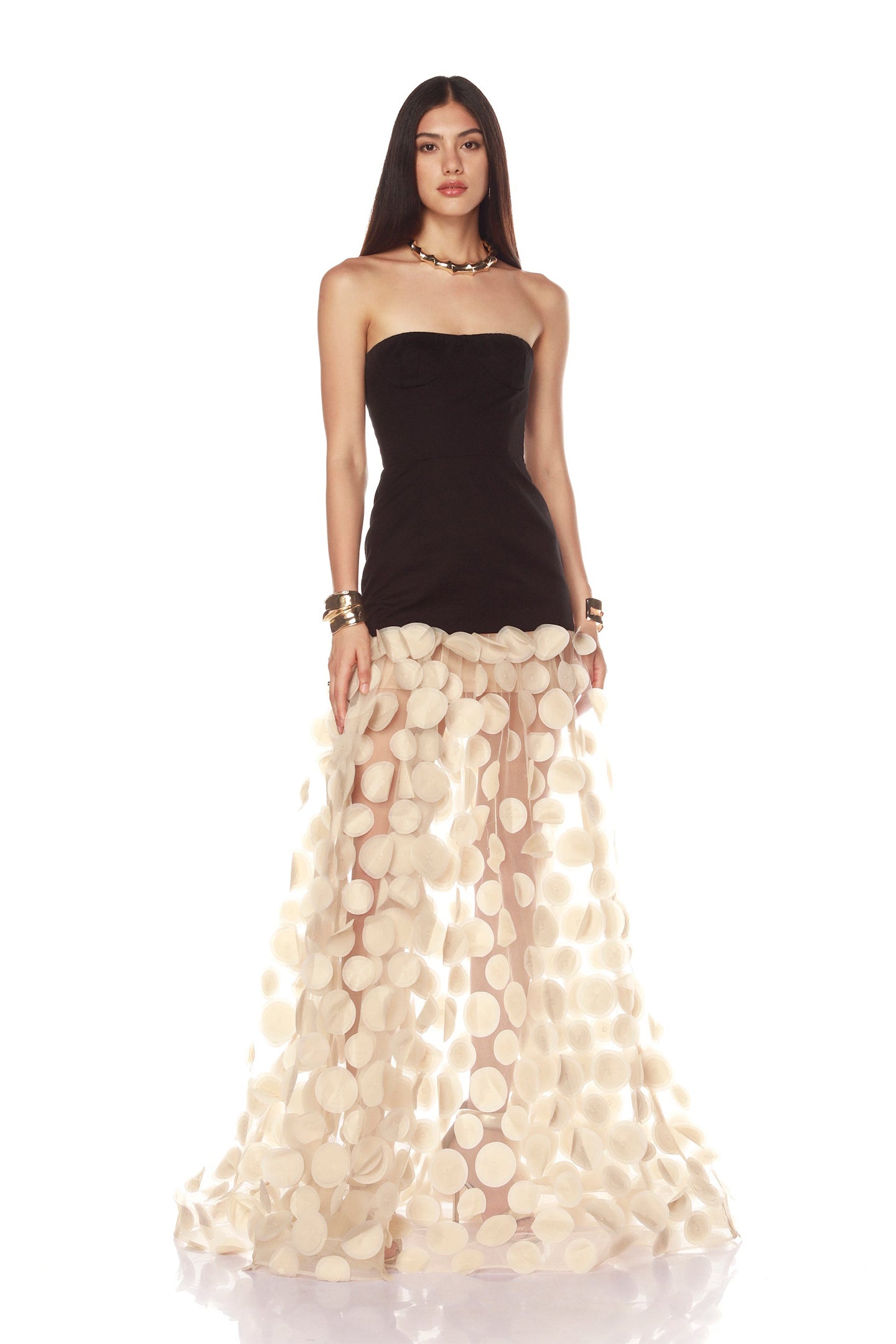 Vestido largo de tul transparente sin tirantes Irene 
