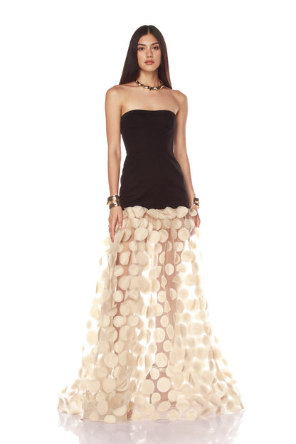 Vestido largo de tul transparente sin tirantes Irene 