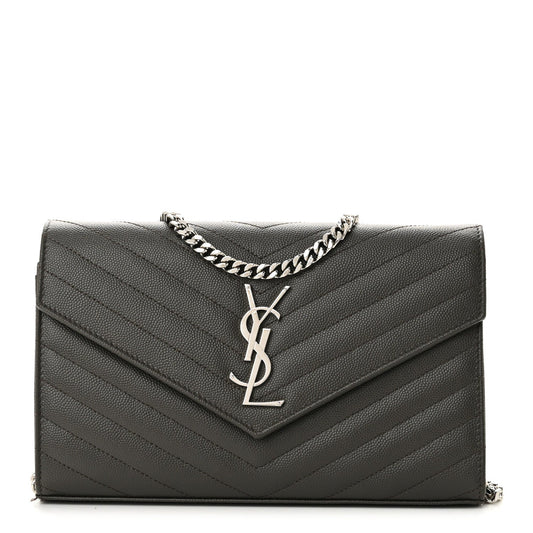 Grain De Poudre Matelasse Chevron Monogram Chain Wallet Fog
