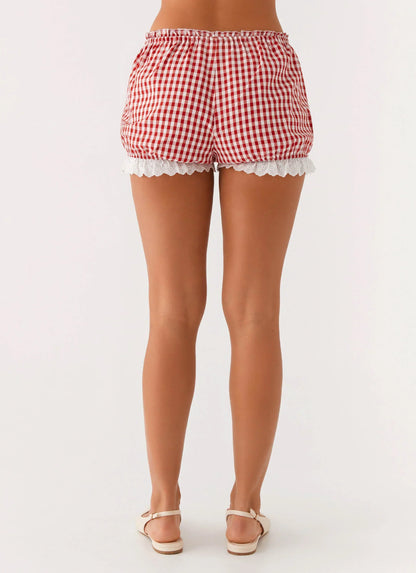 Weston Lace Trim Shorts - Red Gingham
