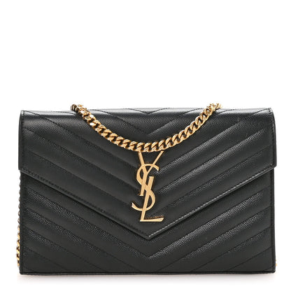 Grain De Poudre Matelasse Chevron Monogram Chain Wallet Black