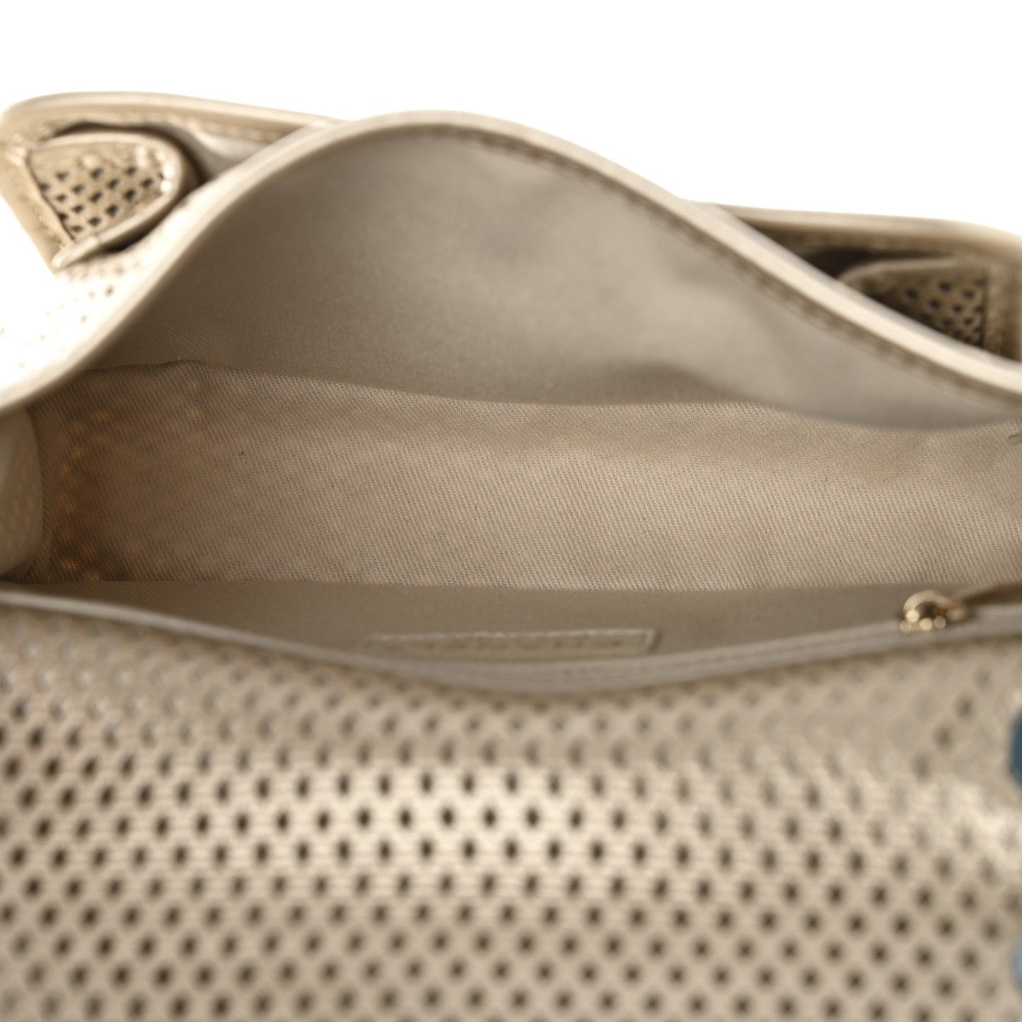 Metallic Perforated Calfskin Small Up In The Air Flap Light Gold