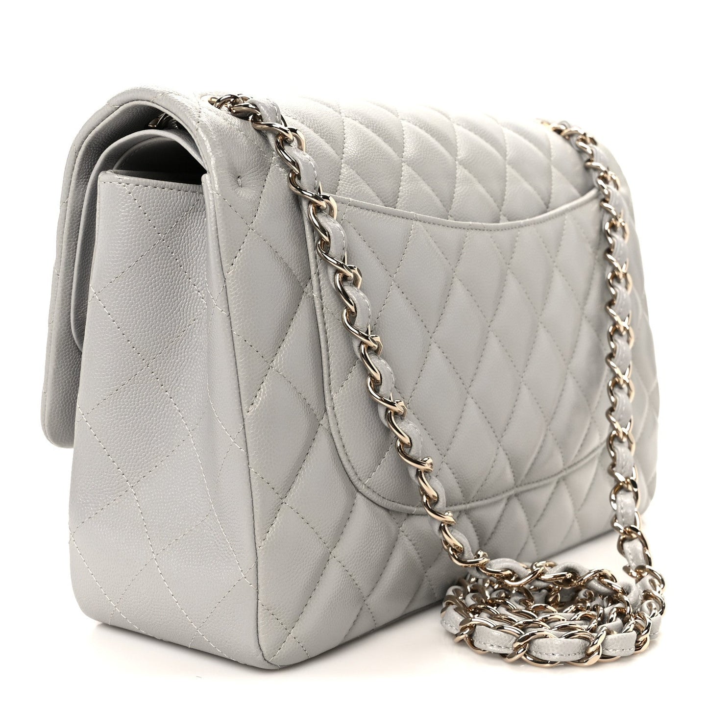 Caviar Quilted Jumbo Double Flap Grey