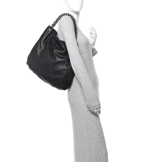 Lambskin Large Soft and Chain Hobo Black