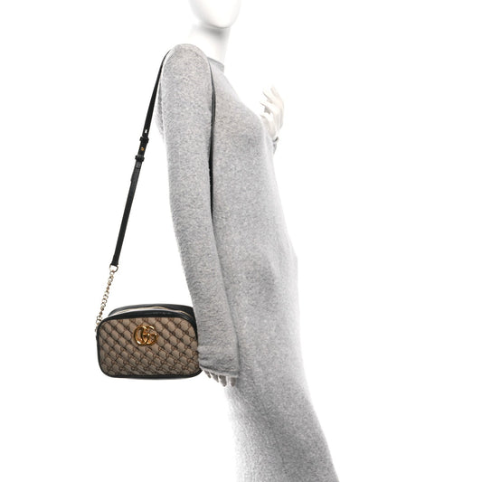 Monogram Matelasse Diagonal Small GG Marmont Chain Shoulder Bag Beige Black