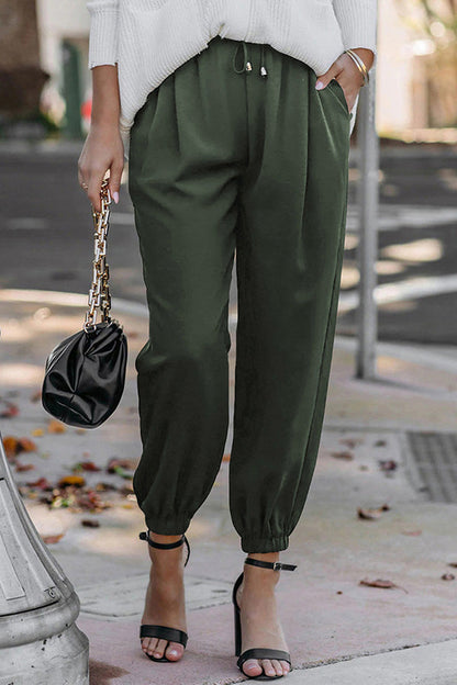 Pantalones de cintura alta con cordones y puños de tubo
