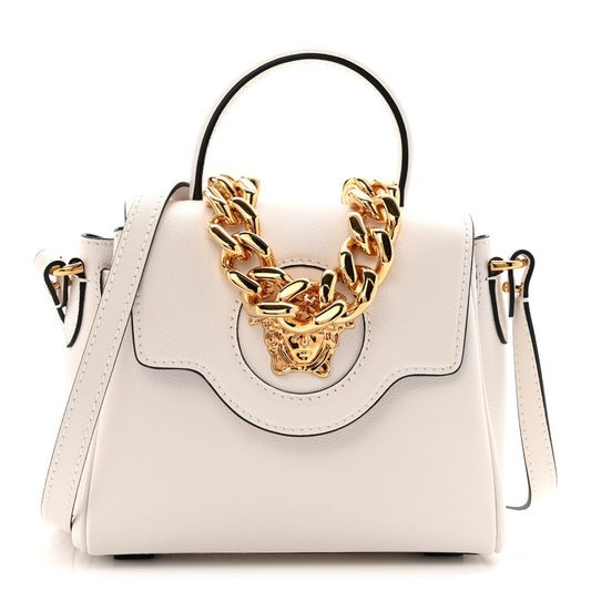 Grained Calfskin Small La Medusa Top Handle Bag Optical White