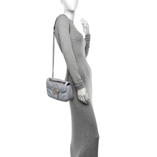 Iridescent Nappa Chevron Matelasse Small GG Marmont Shoulder Bag Iridescent Snow Light Blue