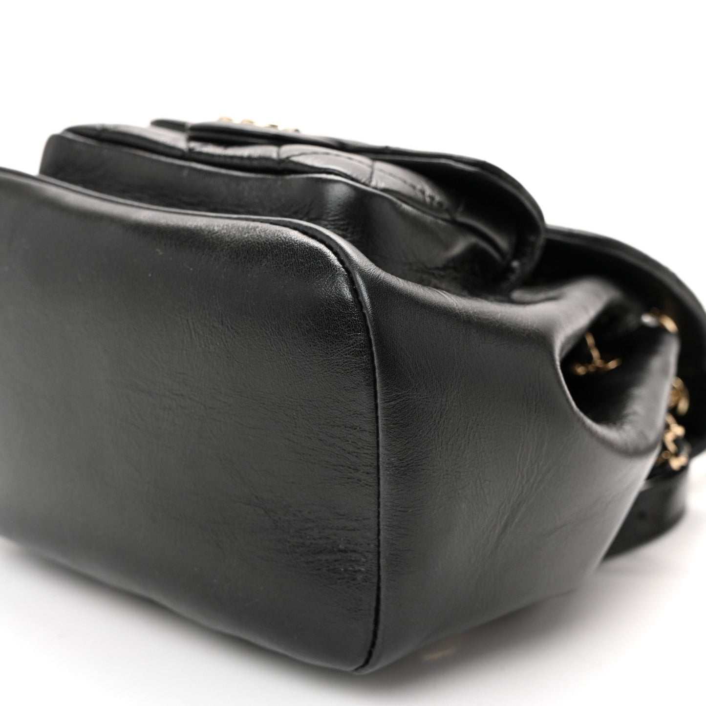 Glazed Aged Calfskin Quilted Small Duma Drawstring Backpack Black