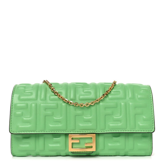 Nappa Matisse FF Embossed Continental Wallet On Chain Edamame