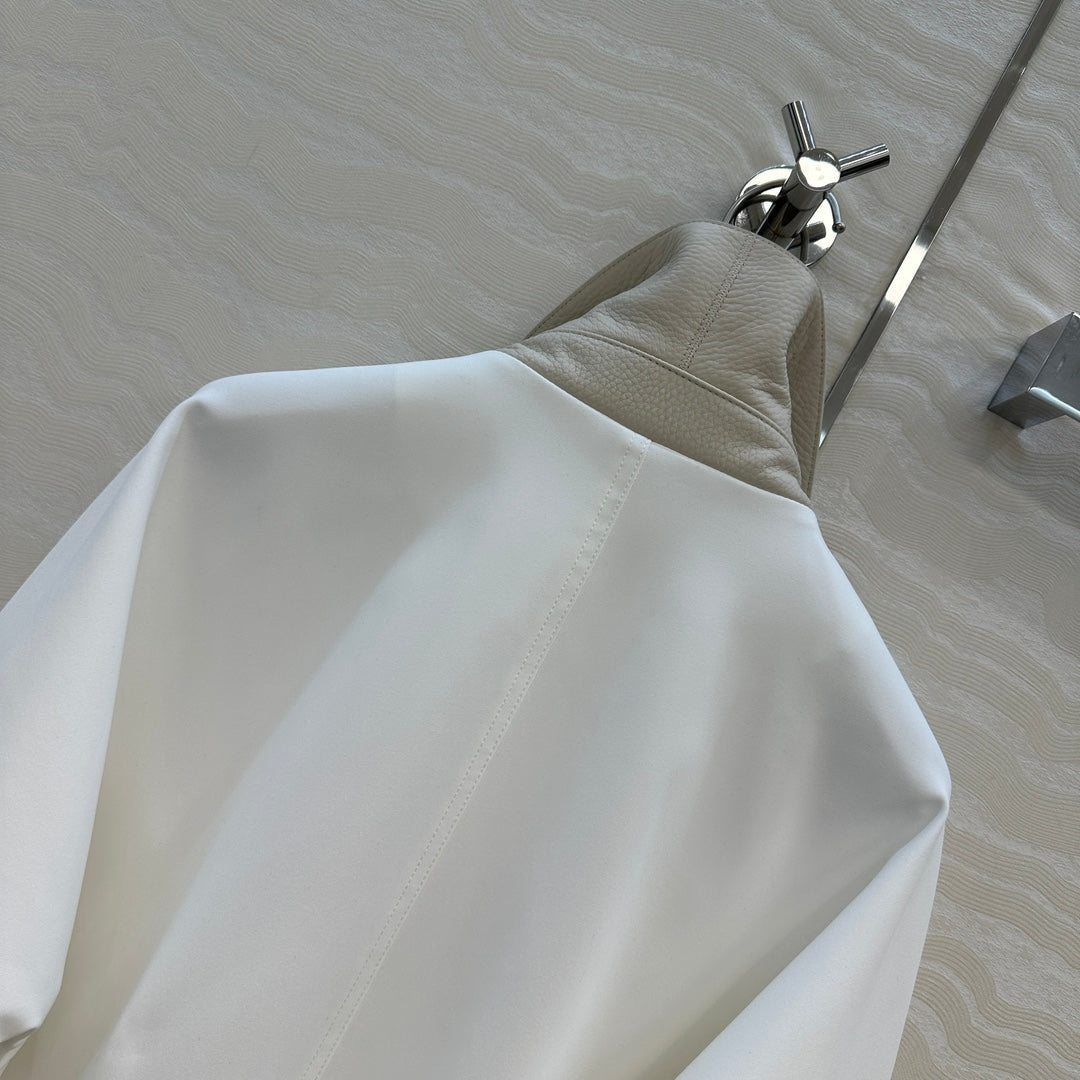 HM 25S Majia H-Belt Coat in White Goatskin