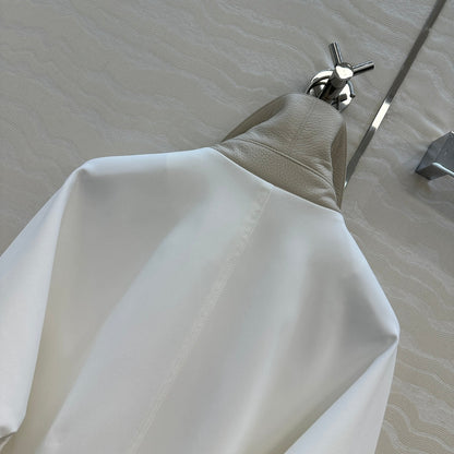 HM 25S Majia H-Belt Coat in White Goatskin
