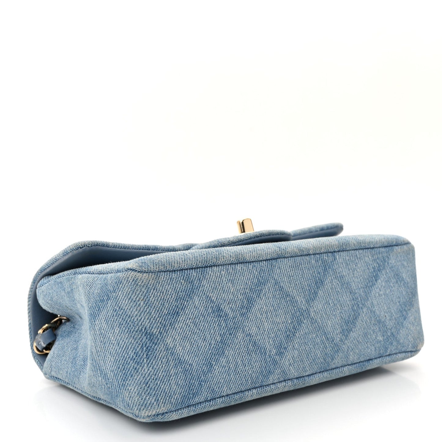 Printed Denim Quilted Mini Rectangular Flap Light Blue