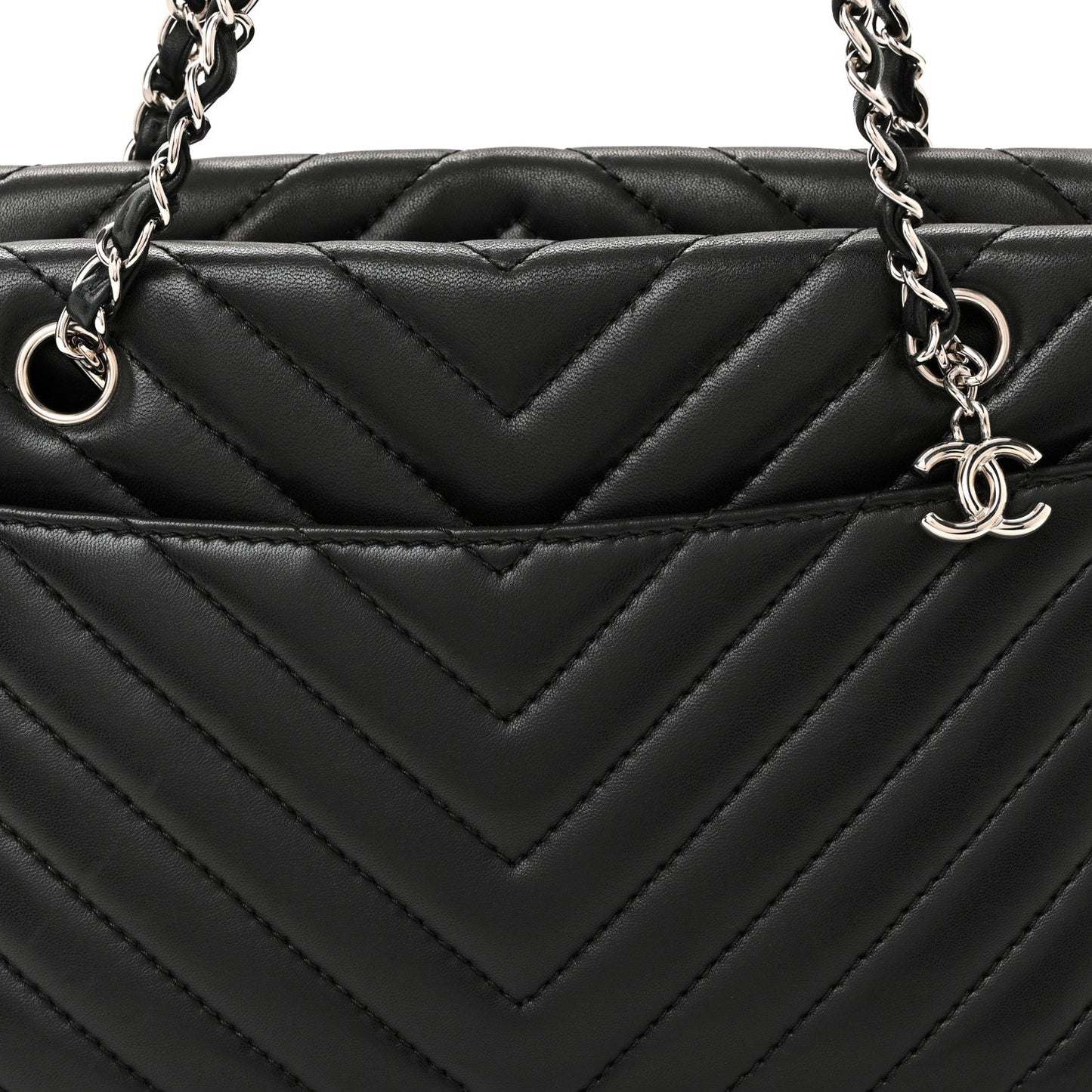 Lambskin Surpique Chevron Small Tote Black