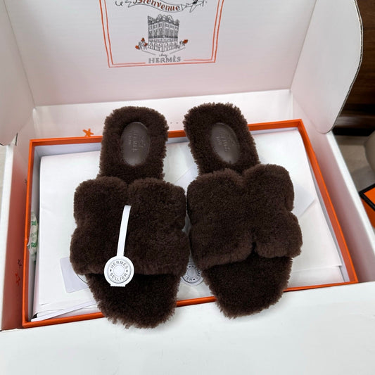 HM Oran Sandal Chocolate Wool 598201