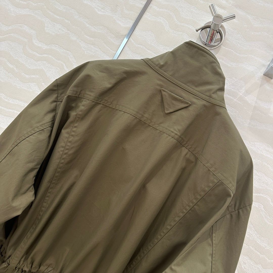 Prada 25 Windbreaker Coat Khaki Green Cotton