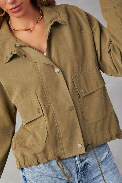Chaqueta midi de dos bolsillos con múltiples botones y solapa de cuadros cepillados