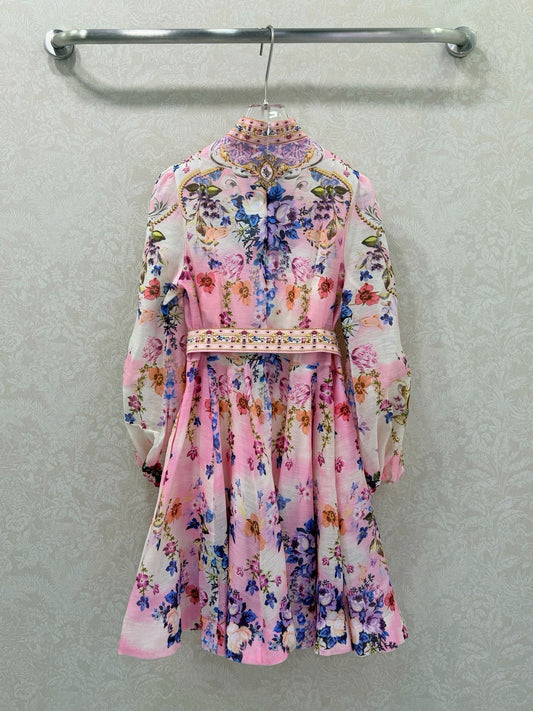 Zimmermann Button Front Frill Dress Palatial Pastels Cotton 347336