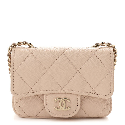 Caviar Quilted Mini Chain Belt Bag Light Beige