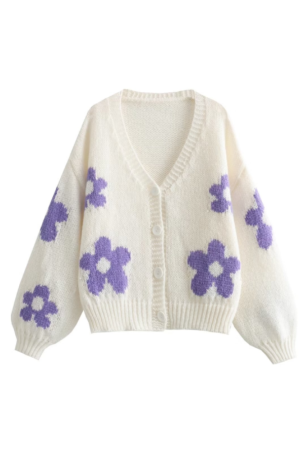 Abrigo de punto estilo perezoso con cuello en V e intarsia 3D 