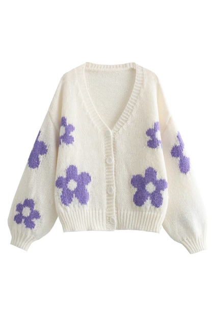 Abrigo de punto estilo perezoso con cuello en V e intarsia 3D 