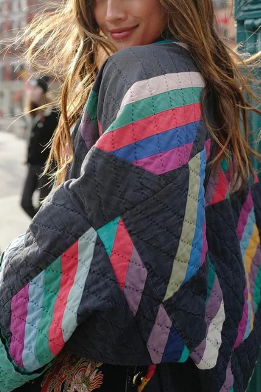 Chaqueta tipo cárdigan de algodón con estampado de patchwork de moda 