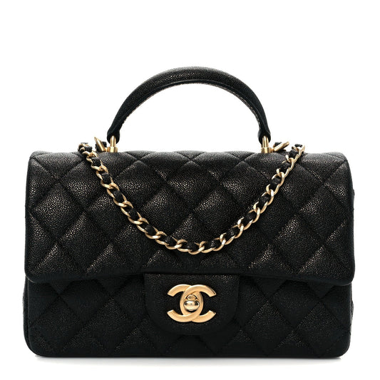 Caviar Quilted Mini Top Handle Rectangular Flap Black