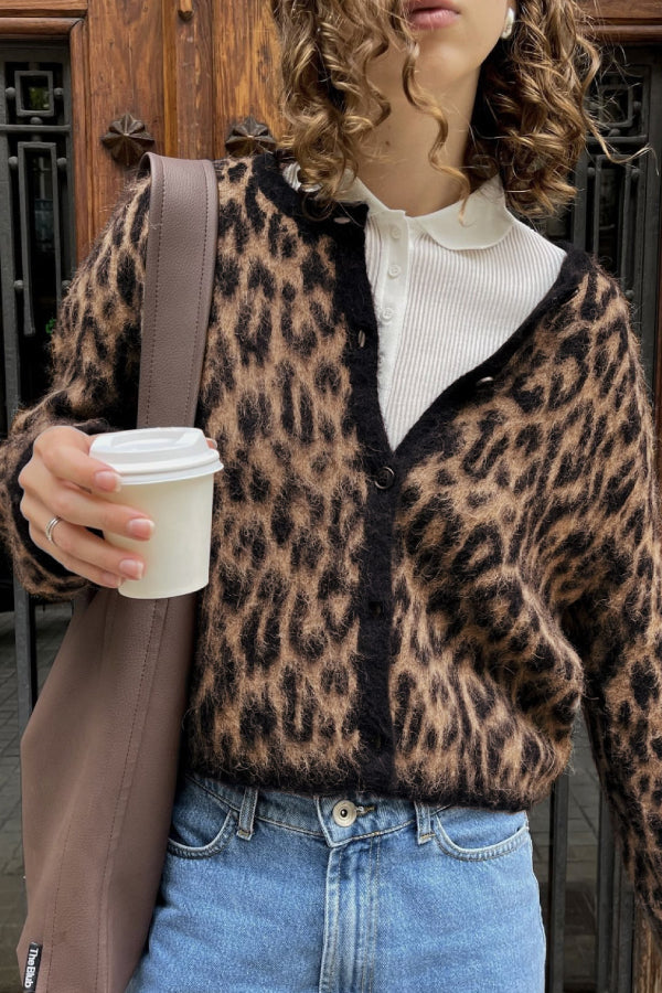 Cárdigan con estampado animal en mezcla de lana y alpaca