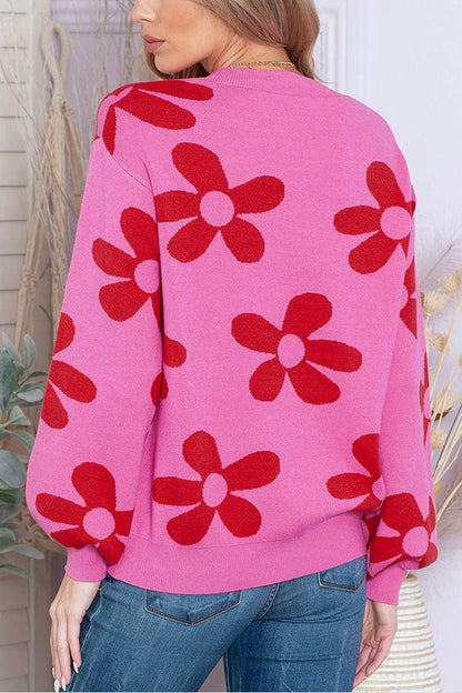 Suéter de punto de manga larga con estampado floral