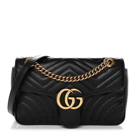 Calfskin Matelasse Small GG Marmont Shoulder Bag Black