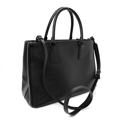 Saffiano Lux Monochrome Large Galleria Double Zip Tote Black