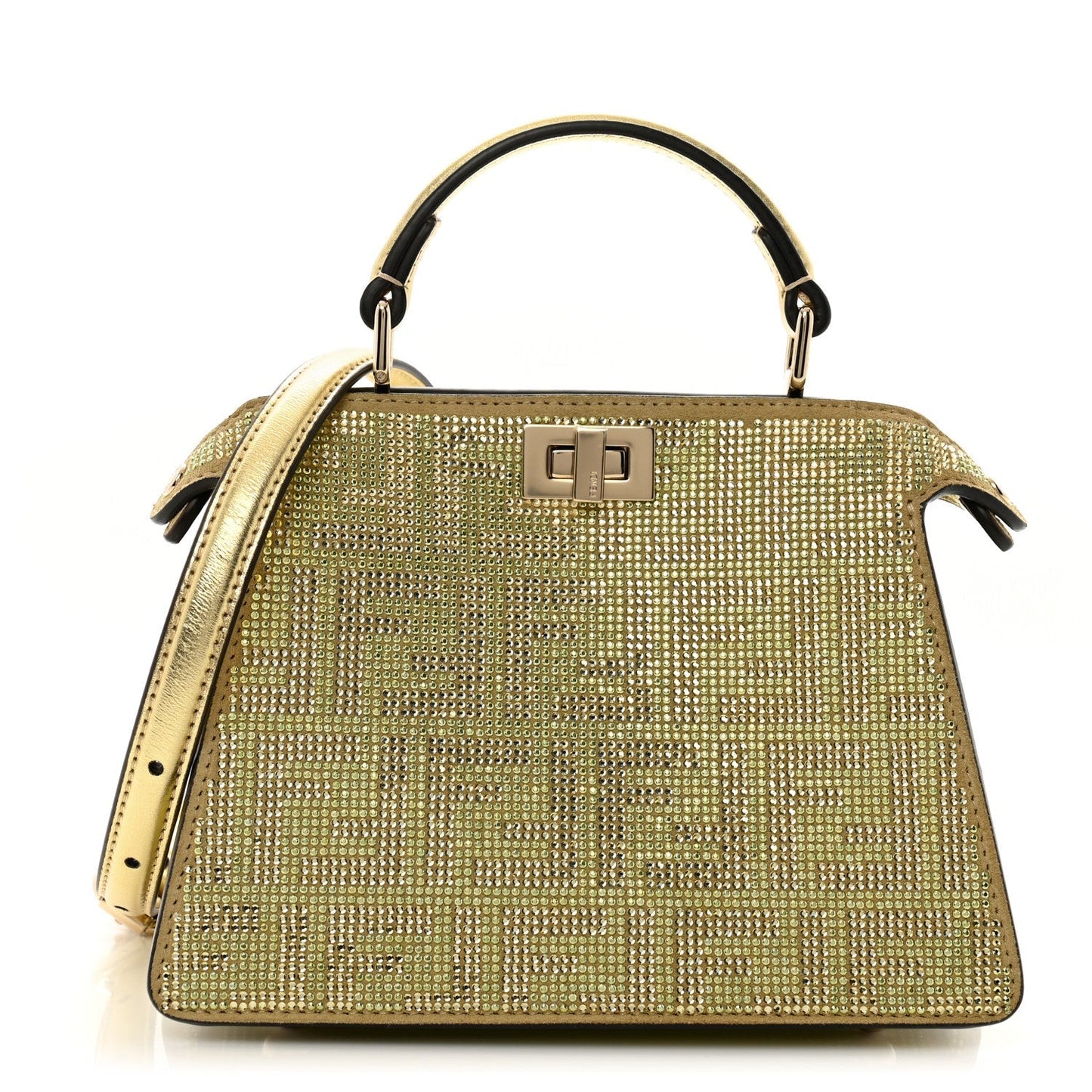 Crystal Vitello Laminato FF Petite Peekaboo I SEE U Satchel Crystal Platinum Light Gold