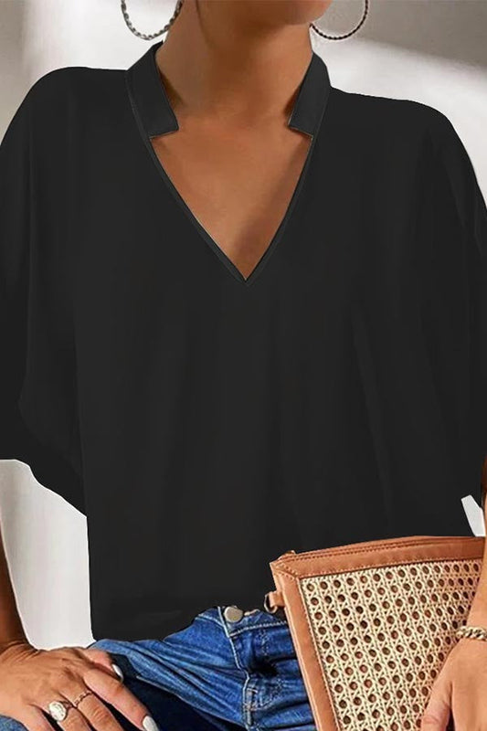 Popular Plain V-Neck Top